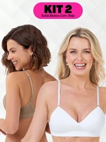 Kit 2 - Wire-Free Adjustable Thin Strap Fixed Cup Bra - 白色 - 查看 1