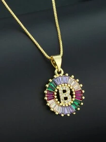 Pingente de Letra Folheado a Ouro com Micro Pavê de CZ Arco-íris, Joias da Moda, Pingentes e Encantos com Inicial para Mulheres