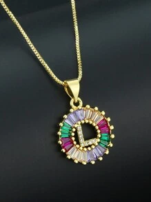 Pingente de Letra Folheado a Ouro com Micro Pavê de CZ Arco-íris, Joias da Moda, Pingentes e Encantos com Inicial para Mulheres