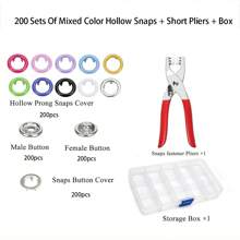 Set de 50-200 piezas de botones a presión huecos y sólidos de colores, juego de alicates de acero inoxidable para coser, manualidades, ropa, accesorios DIY, pantalones, baberos, sombreros, zapatos, paraguas, tutorial para principiantes (color aleatorio)