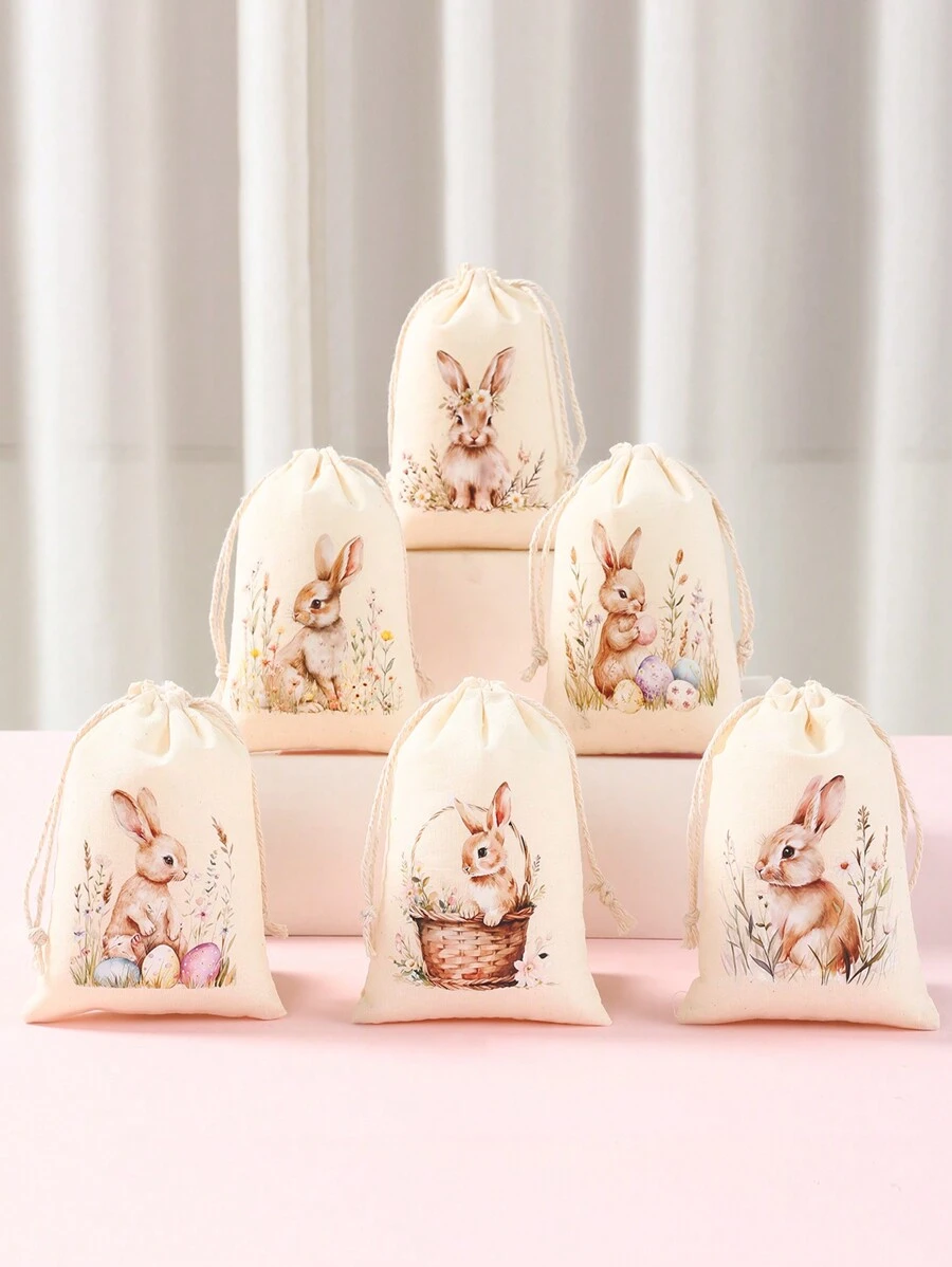 6 túi quà hình thỏ Phục Sinh, túi đựng trứng Phục Sinh có dây rút, đồ dùng đóng gói quà tặng tiệc Phục Sinh, đồ trang trí tiệc, quà lưu niệm thủ công tự làm, quà tặng tiệc Phục Sinh, trang trí mùa xuân, trang trí phòng Phục Sinh, đồ dùng tiệc Phục Sinh, trang trí nhà cửa Phục Sinh