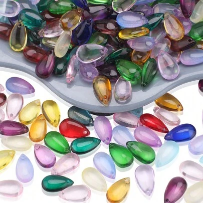 30pcs/120pcs 8*13mm Crystal Glass Smooth Flat Teardrop Pendant Beads, 20pcs/Pack 13*22mm Net Teardrop Colorful Small Pendant, DIY Jewelry Accessories For Earrings, Necklaces, Car Decor, Floral Weaving