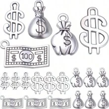20/50 Stücke antik-silberne Dollar-Zeichen Anhänger, verdeckte Legierung Geldtasche Anhänger, 100 Dollar Schein Anhänger zum Selbermachen von Armbändern, Halsketten und Schmuck, 5 Stile