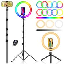 Anneau lumineux de selfie PEYOU de 12"/186 cm avec trépied pour téléphone portable, 38 modes RVB, réglable et gradable, trépied de table avec anneau lumineux, lumière de selfie pour maquillage à LED avec trépied flexible et support pour téléphone, pour iPhone, Android, téléphone portable, caméra, sans batterie requise, 143 modes de couleur d'anneau lumineux de selfie, convient pour la photographie et l'enregistrement vidéo, l'enregistrement de selfie vidéo, les réunions Zoom, le selfie manuel, les activités en plein air, les interviews, la diffusion en direct, le vlogging