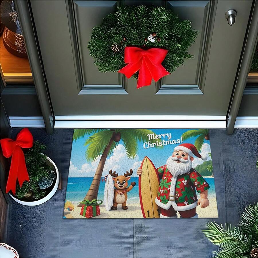 Tapete Capacho De Porta Merry Christmas Noel E Rena Surf Ca970 - Multicolorido - Visão 1