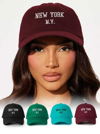 1顶绣有“NEW YORK”字样的针织帽，轻便透气，可调节，防晒棒球帽，适合春秋季户外旅行、徒步、骑行。