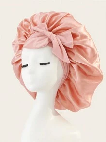 1pc Bow Floppy Band Sleeping Hat Beauty Cleaning Hair Care Hat Moon Hood Hat Wide Brim Elastic Hat Women's Solid Color Brim With Elastic Band, Fashionable And Comfortable Sleeping Cap, Breathable And Soft, Suitable For Long And Curly Hair, Non-Slip, Suitable For Sleeping, Home And Daily Use, Hair Care Cap Back To School