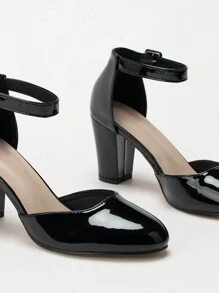 Women's Thick Heel Pointed Toe High Heels Business Casual Silver Pumps,Elegant - Graphite Black - View 6