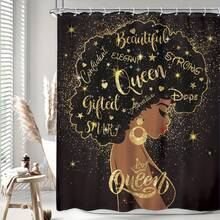 1PC African American Women Men Shower Curtain, Afro Black Queen King Luxury Golden Crown Inspirational Quotes Butterfly Modern Hooks Fabric Waterproof Toilet Accessories Decor, - Multicolor - View 1