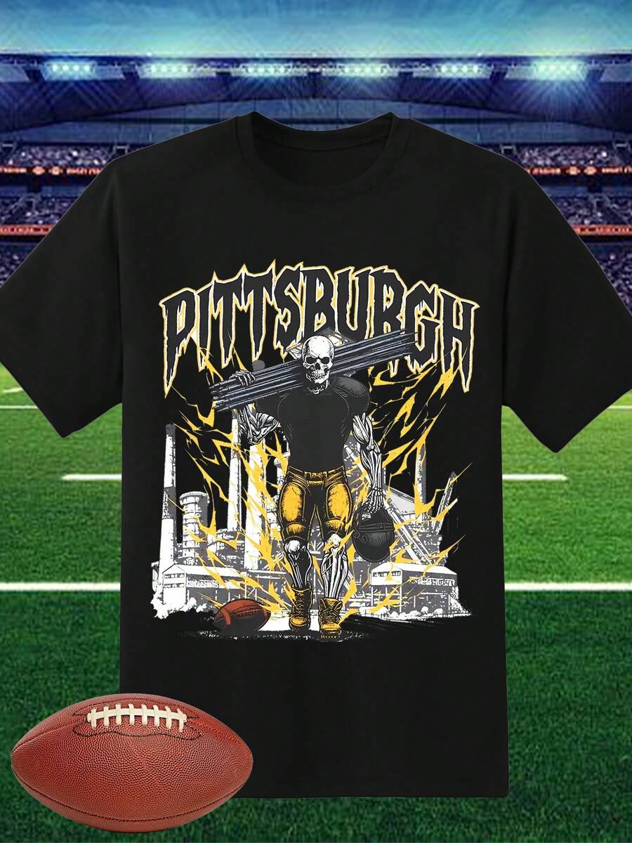 Pittsburgh Steelers Football 1933 Graphic Tees Soft Cotton Crew Neck Short Sleeve T-Shirt Funny Novelty Design Shirts Perfect Gift For Friend/Son/Brother/Father - 黑色5 - 查看 1