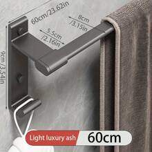 1pc No-Drill Towel Rack, Aluminum Alloy Bathroom Towel Bar, Gunmetal Grey Towel Holder, Bathroom Wall Mounted Rail, 4 Size Options: 30/40/50/60cm (11.81/15.75/19.68/23.62in), Bathroom Storage Shelf Home Bathroom Decor Bathroom Organizer Fall Decor Back To School