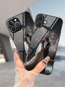 1pc Custom Full Family/Couple/Child/Pet/Wedding Photo Personalized High Definition Glass Phone Case Compatible With IPhone 16 PROMAX/ S24U/ Models