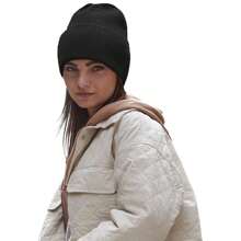 Beechfield Cuffed Oversized Beanie (Black) - 52% Polyester/47% Acrylic/1% Elastane - Black - View 3