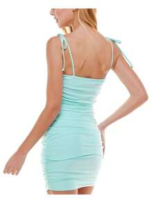 B DARLIN Womens Body Con Mini Dress Stretch Tie Square Neck Party Shirred - 阿誇 - 查看 2