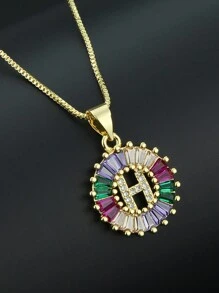 Pingente de Letra Folheado a Ouro com Micro Pavê de CZ Arco-íris, Joias da Moda, Pingentes e Encantos com Inicial para Mulheres