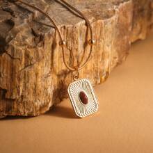 1 peça Vintage Oval Tiger Eye Stone & Geometric Pendant Necklace, Joia Bonita e Chique para Mulheres, Adequado para Festa, Presente de Dia dos Namorados para Namorada - Ouro amarelo - Ver 17