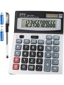 Desk Calculator 12 Digit Extra Large LCD Display, Touch Comfortable With Big Buttons, PXY Two Way Power Battery And Solar Standard Function Office Calculators