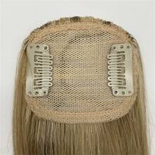 1pc Cabelo Humano Liso Mini Crown Toppers Clip-In Extensões de Cabelo Para Mulheres - 100% Cabelo Humano Real, Grosso e Aparência Natural, Cinza Prateado Misto Loiro Dourado, Fácil de Usar, 2,9"X2,6", 20g, Grampos de Cabelo Extensões de Cabelo
