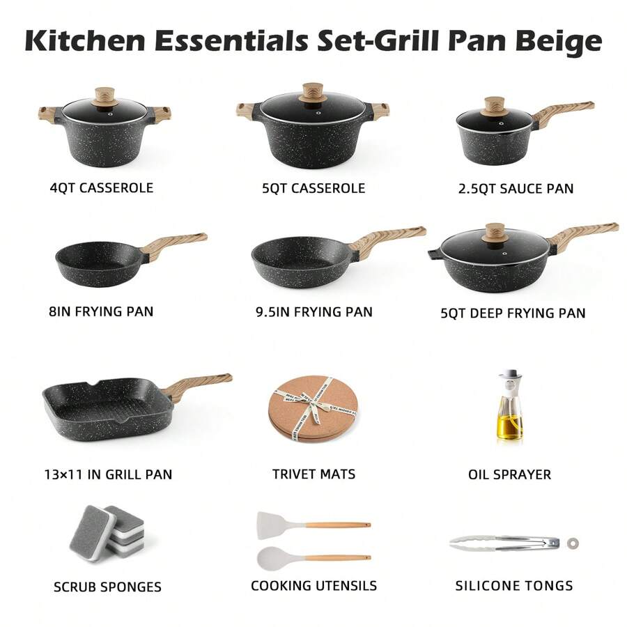 RIOVARM Induktion Kochset 10-teilig - Keramik Antihaft Töpfe & Pfannen