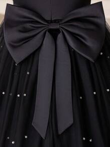 Vestido elegante de princesa de manga corta con malla negro, adecuado para fiesta de cumpleaños de niñas, banquete, disfraz, uso diario casual, actuación de instrumentos, espectáculo en el escenario, celebración de vacaciones - Negro - Ver 4