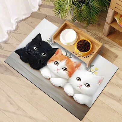 1pc 3-Pcs Cat Printed Pet Food Mat, High Absorbent Quick-Dry Pet Feeding Pad, Easy Clean Pet Bowl Mat With Slip-Resistant Rubber Backing, Suitable For Pets All Seasons, Dog Cage Mat, Cat Crate Mat