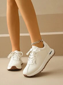 女士圆头系带厚底学生风格休闲舒适厚底运动鞋