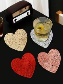 6/12pcs Heart Shaped Coasters, Suitable For Valentine's Day, Wedding, Party, Tabletop Decoration, Coffee Cup Mat, Thanksgiving, Easter, Christmas - Multicolor - View 3