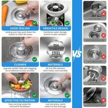 2pcs Upgraded 3 In 1 Kitchen Sink Drain Strainer Stainless Steel Sink Stopper Anti-Clogging Sink Food Catcher Basket Fast Drainage Odor Filter Sink Plug For US Standard 3 1/2 Inch Drain (Silver )