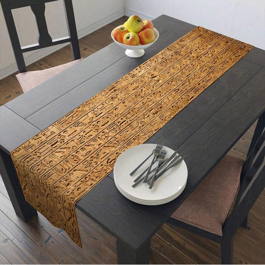 2 件古埃及象形文字风格亚麻桌旗，适用于餐厅、客厅、厨房和餐桌装饰、节日装饰