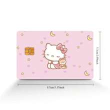 Sanrio 1pc/[Coleção completa de adesivos de cartão Hello Kitty] Porta-cartão de crédito Hello Kitty - Design fofo de desenho animado, poliéster, adesivo de plástico resistente a arranhões, para identificação de estudante, cartão de ônibus, cartão de banco e outros cartões. Acessório da moda