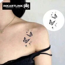INKARTLINK 革命性技術刺青，半永久性刺青，蝴蝶，暫時刺青，持久耐用，假刺青，防水，逼真刺青外觀，基於植物成分的魔墨刺青 - 黑色 - 查看 5