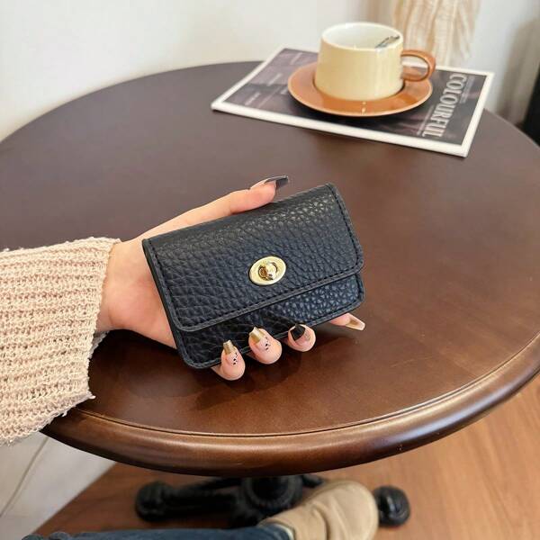 1pc Solid Color Snap Button High-End Edging Oil Dual Card Slot Pocket Design Portable Valentine's Day Card Holder Card Holder Wallet Business Card Holder Credit Card Holder Card Holder Women For Women Wallet Mini Wallet Purse Wallet Card Wallet