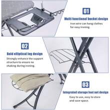 FXLTSBL Ironing Board Thickened Carbon Steel, High Temperature Resistant Fabric Cover Height Adjustable, Ironing Surface 115x39 Cm, Cable Trough Design - Grey - View 4