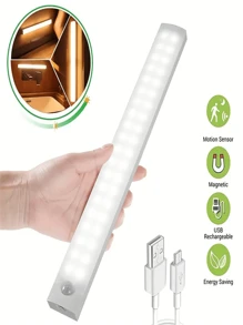 1 件/6 件 4-20 英寸磁性 LED 橱柜灯，USB 可充电无线夜灯，暖白/冷白选项，易于安装，适用于衣柜、厨房、楼梯照明（4 英寸 200mAh/20 英寸 350mAh） - 彩色 - 查看 1