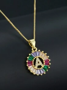 Pingente de Letra Folheado a Ouro com Micro Pavê de CZ Arco-íris, Joias da Moda, Pingentes e Encantos com Inicial para Mulheres