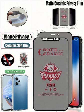 2pcs Matte Privacy Ceramic Soft Film And 1pc Phone Case, No Bubbles, Easy To Apply, No Fingerprints, Compatible With IPhone/ Galaxy//Redmi/Poco//Honor, Frosted Anti-Peeping Screen Protector Soft Film, Not Glass