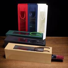 20pcs Window Wine Gift Bags, Window Red Wine Paper Bags, Wine Handbags, High-End Holiday Supplies, Wedding Birthday Party Handbags 13.58X3.74X3.54in