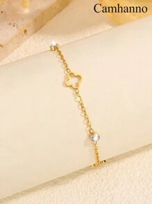 1/5 PCS Stackable Exquisite And Fashionable Stainless Steel Four Leaf Flower Embossed+Four Leaf Flower Nail Bracelet Bracelet Set, Suitable For Giving To Mothers/Best Friends/Lovers Valentines - Gold - View 11