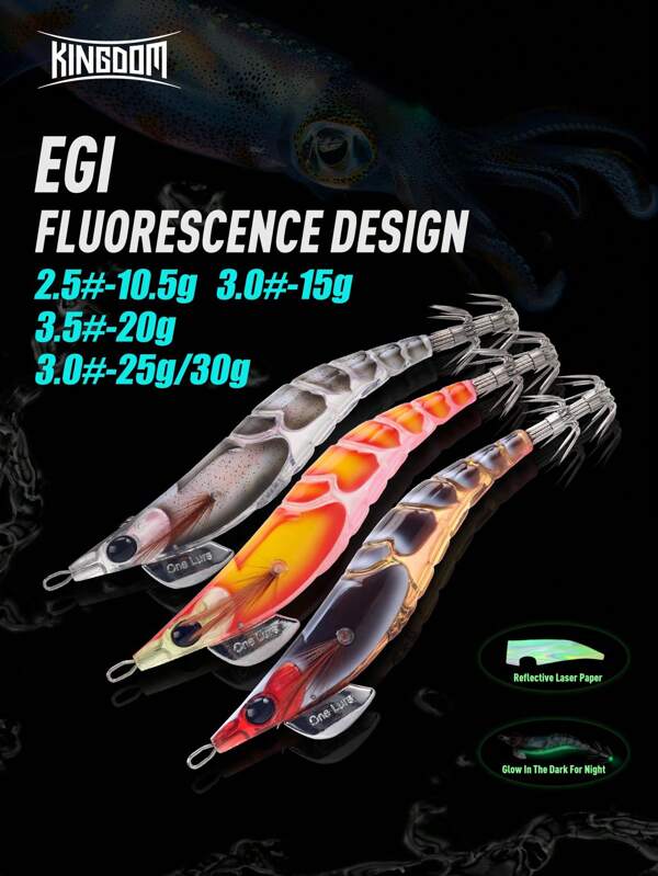 KINGDOM Leurres de pêche à la traîne artificielle Kingdom Squid Bait EGI 1,8#, 2,2#, 2,5#, 3,0#, 3,5# Hameçons pour calmar à descente lente, pêche en mer pour poulpe et seiche lumineux