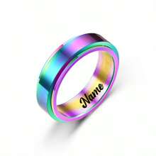 Custom Handwriting Letter NAME Spinner Stainless Steel Ring With Luxury Velvet Box For Couple Men And Women