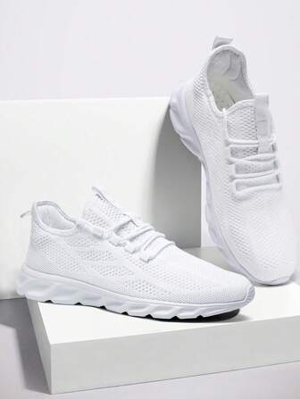 女士公路跑鞋轻便健身鞋户外网眼运动鞋时尚步行鞋休闲款防滑运动鞋白色