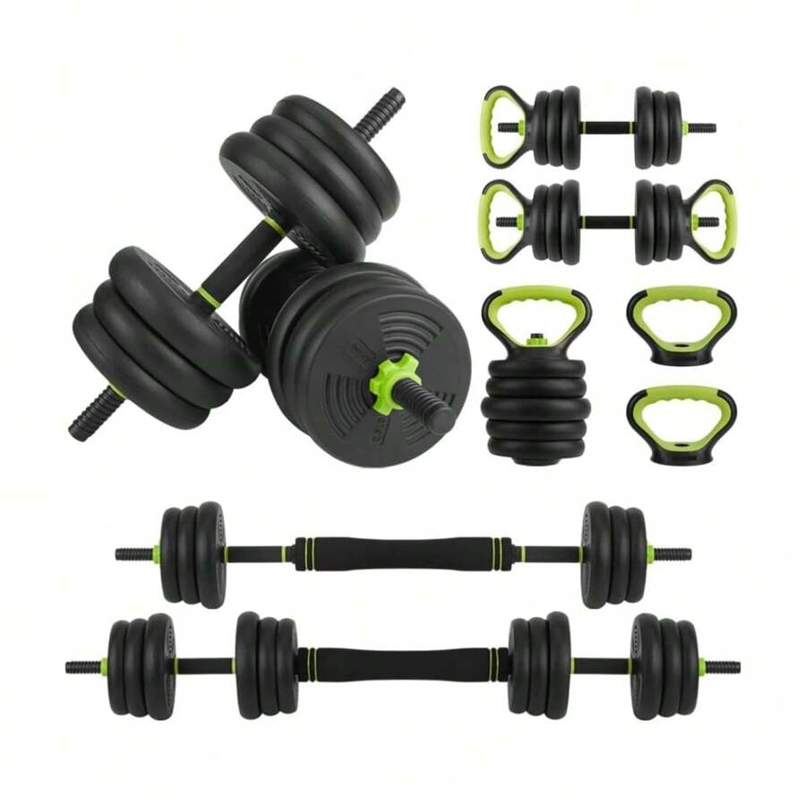Adjustable Dumbbell Set, 4 In 1 Adjustable Kettlebell Set,44lbs/66lbs/88lbs Weight Set Used As Kettlebells, Barbell, Push Up Stand For Home Gym,Green And Black,Round Head - 4 trong 1 - Xem 1