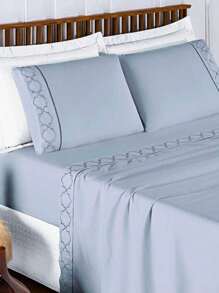 Luxurious 4-Piece King\Queen\Double Bed Set - 400 Thread Count Percale - Stick Stitch And Embroidery - Infinity - Gris - Ver 2