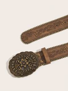 1pc Bohemian Gold Trim Floral Print Vintage Belt, Suitable For All Seasons, Can Be Worn With Coats, Dresses, Jeans Summer, School Fall, Autumn, Halloween - Brown Leather Belt - View 15