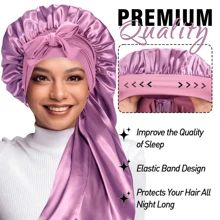 Blauwe mutsen voor dames, effen muts voor vlechten met elastische strikband, slaapmuts voor lang krullend en steil haar, grote lange muts, slaapmutsen geschikt voor alle kapsels, muts, douchemuts, haarproducten en accessoires voor kapperssalons, beauty reisbenodigdheden, terug naar school, essentiële reisbenodigdheden voor op reis, haaraccessoires voor vrouwen