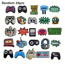 16 件游戏主题随机图案鞋饰套装，沙滩包 PVC 鞋饰，鞋饰配件，生日圣诞节情人节万圣节派对礼物