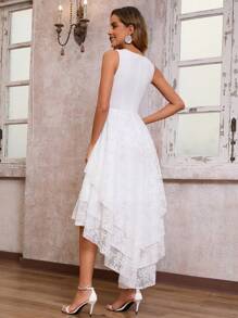 女士蕾丝新娘送礼会礼服、无袖蛋糕裙、婚纱、新娘 - 白色 - 查看 2