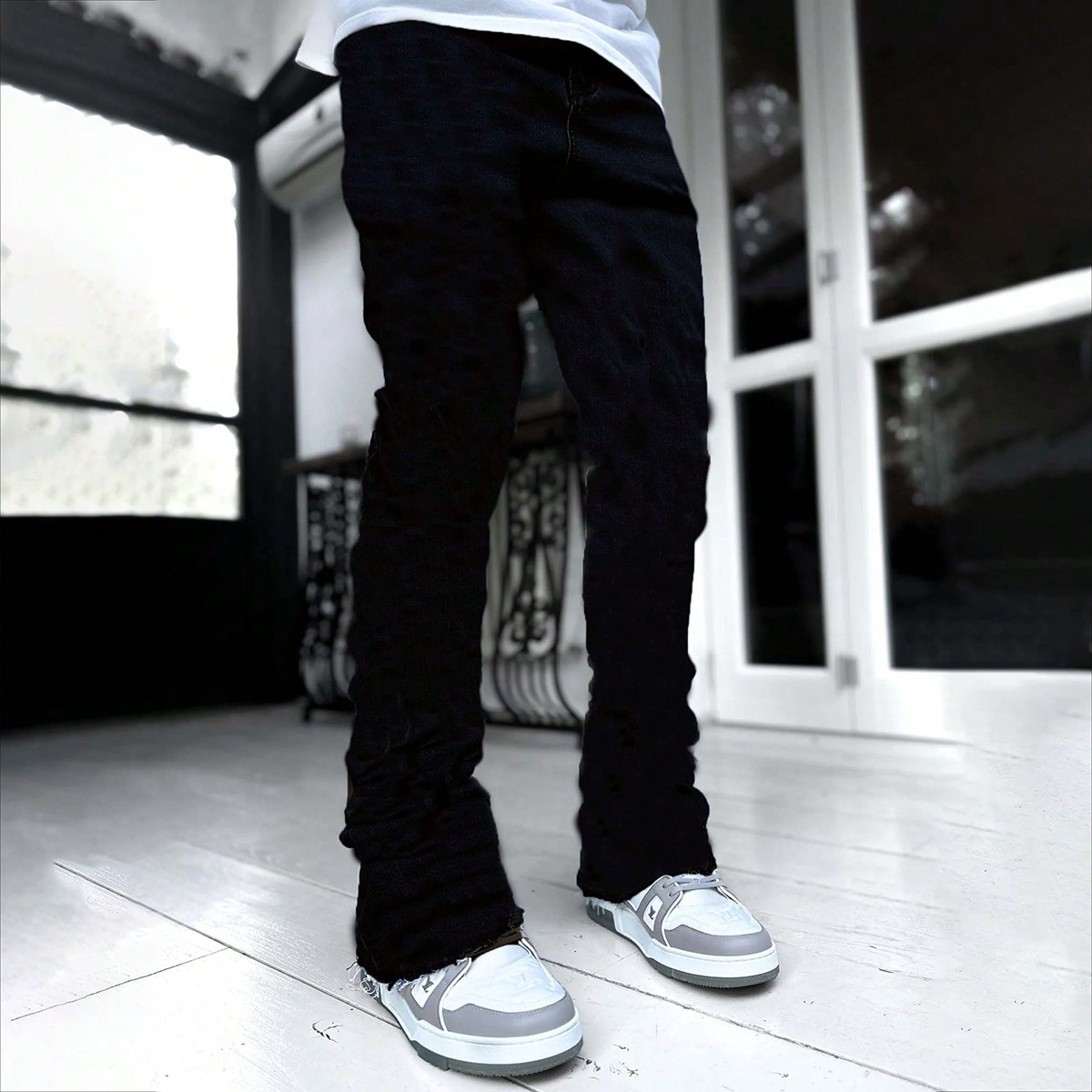 Jeans negros casuales y sencillos de alta gama para hombres, con cierre de botón y cremallera versátil, para todas las estaciones, estilo emo