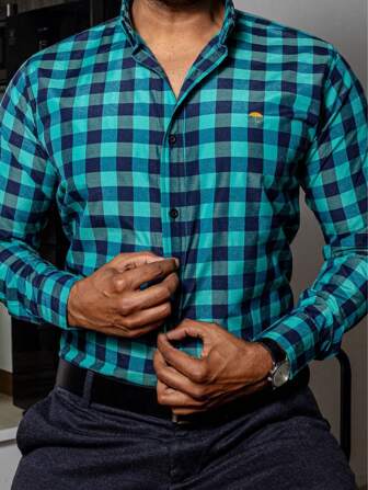 PLATINUM STORES Camisa Hombre Casual Slim Fit Cuadros Azul Verde Turquesa, Negros, Comoda, Suave, Ligera Moda Caballero Leñador Cuadro Grande