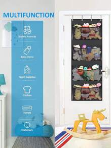 1 حقيبة شبكية كبيرة الحجم تعلق على الباب الداخلي لحجرة الأطفال، منظم للألعاب، ديكور رومانسي لعيد الحب - الأسود - مشاهدة 4